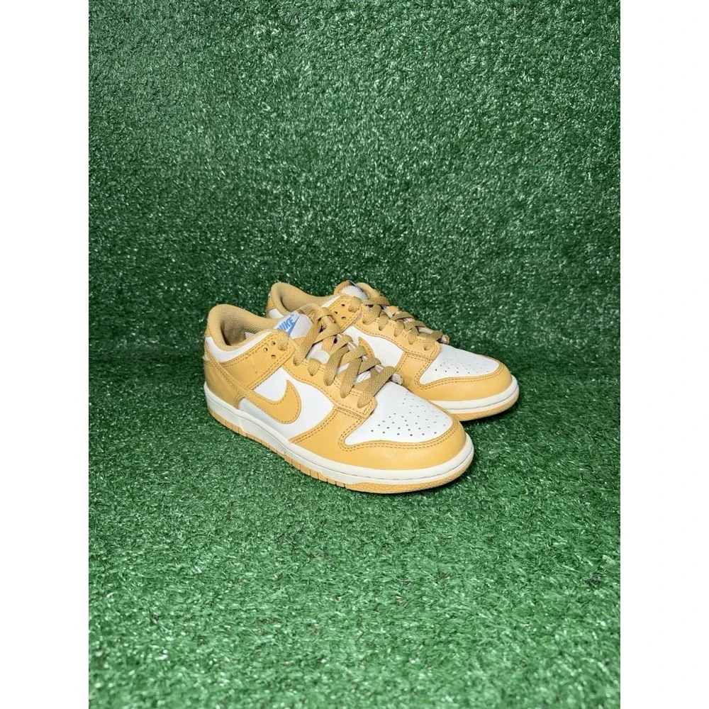 Nike Dunk Low Women Size 5.5 Yellow White Leather Casual Shoes Athletic Sneakers